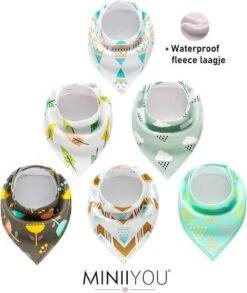 MINIIYOU Bandana Kwijlslabbetjes - Blaadjes - 6 Stuks Waterproof Laagje - Puntslabbetjes