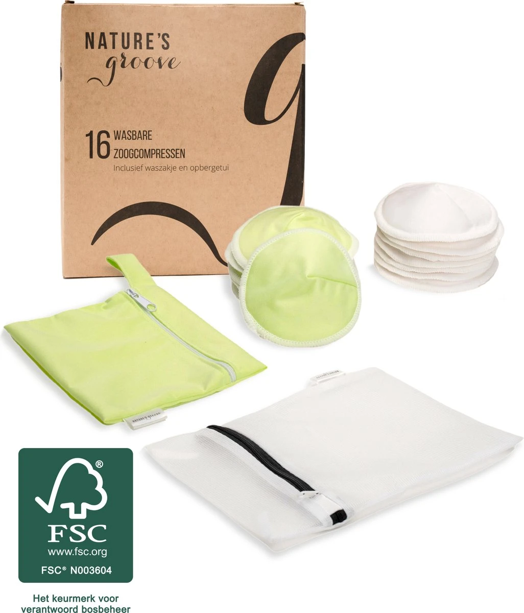 Wasbare Zoogcompressen - Cup B T/m E - Herbruikbare Borstcompressen Wasbaar - Inclusief Waszak&Opbergetui - 16 Stuks - Wit & Groen 3 Wasbare Zoogcompressen - Cup B T/m E - Herbruikbare Borstcompressen Wasbaar - Inclusief Waszak&Opbergetui - 16 Stuks - Wit & Groen