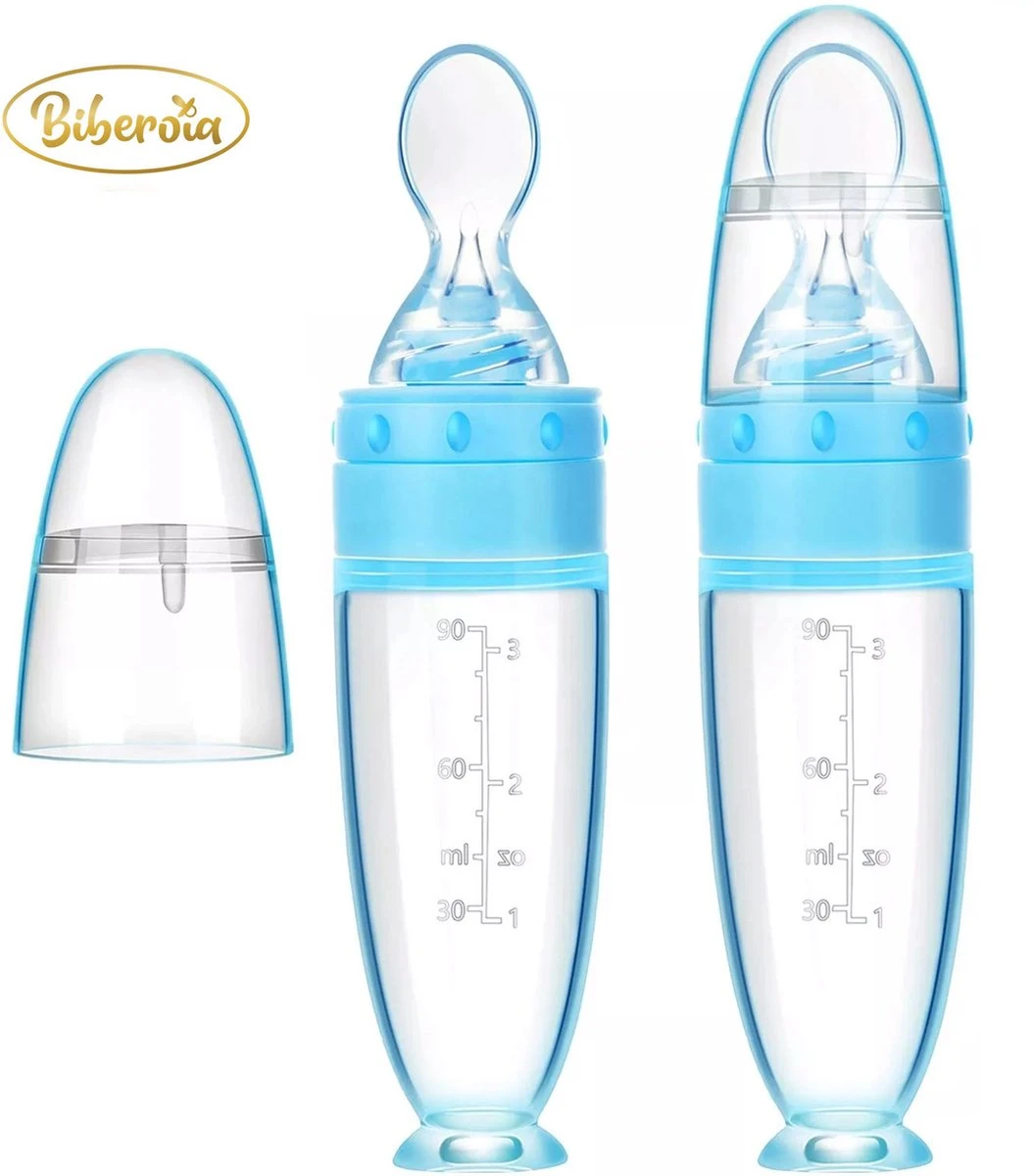 Biberoia® Knijpfles Met Lepel – Drinkfles - Baby / Kinderbestek - Kraamcadeau – Babyshower – Blauw 5 Biberoia® Knijpfles Met Lepel – Drinkfles - Baby / Kinderbestek - Kraamcadeau – Babyshower – Blauw - Afbeelding 3