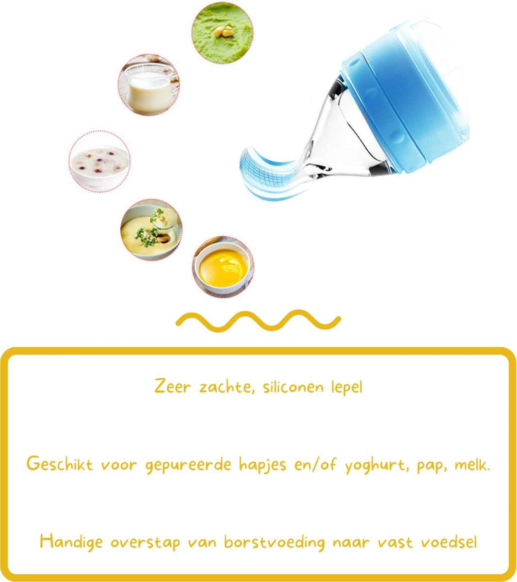 Biberoia® Knijpfles Met Lepel – Drinkfles - Baby / Kinderbestek - Kraamcadeau – Babyshower – Blauw 4 Biberoia® Knijpfles Met Lepel – Drinkfles - Baby / Kinderbestek - Kraamcadeau – Babyshower – Blauw - Afbeelding 2