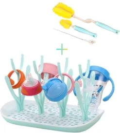 Flessen Droogrek Inclusief Borstelset - Afdruiprek Babyflessen Met Flessenborstels - Flessendroogrek Met Lekbak - Mint -Zuigelingenvoeding 1086x1200 1