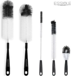 ESSIBLE Flessenborstel - Flessenrager - Schoonmaakborstel - Flessenreiniger - 5 Stuks - Kras- En BPA Vrij - Geschikt Voor Alle Oppervlakken - Zwart