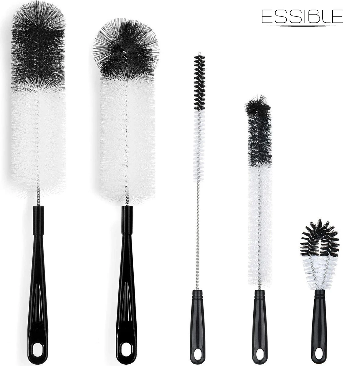 ESSIBLE Flessenborstel - Flessenrager - Schoonmaakborstel - Flessenreiniger - 5 Stuks - Kras- En BPA Vrij - Geschikt Voor Alle Oppervlakken - Zwart 3 ESSIBLE Flessenborstel - Flessenrager - Schoonmaakborstel - Flessenreiniger - 5 Stuks - Kras- En BPA Vrij - Geschikt Voor Alle Oppervlakken - Zwart