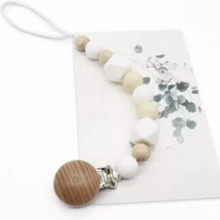 Speenkoord - Baby - Siliconen & Hout Kralen - BPA Vrij - Jongen - Meisje - Creme/Wit