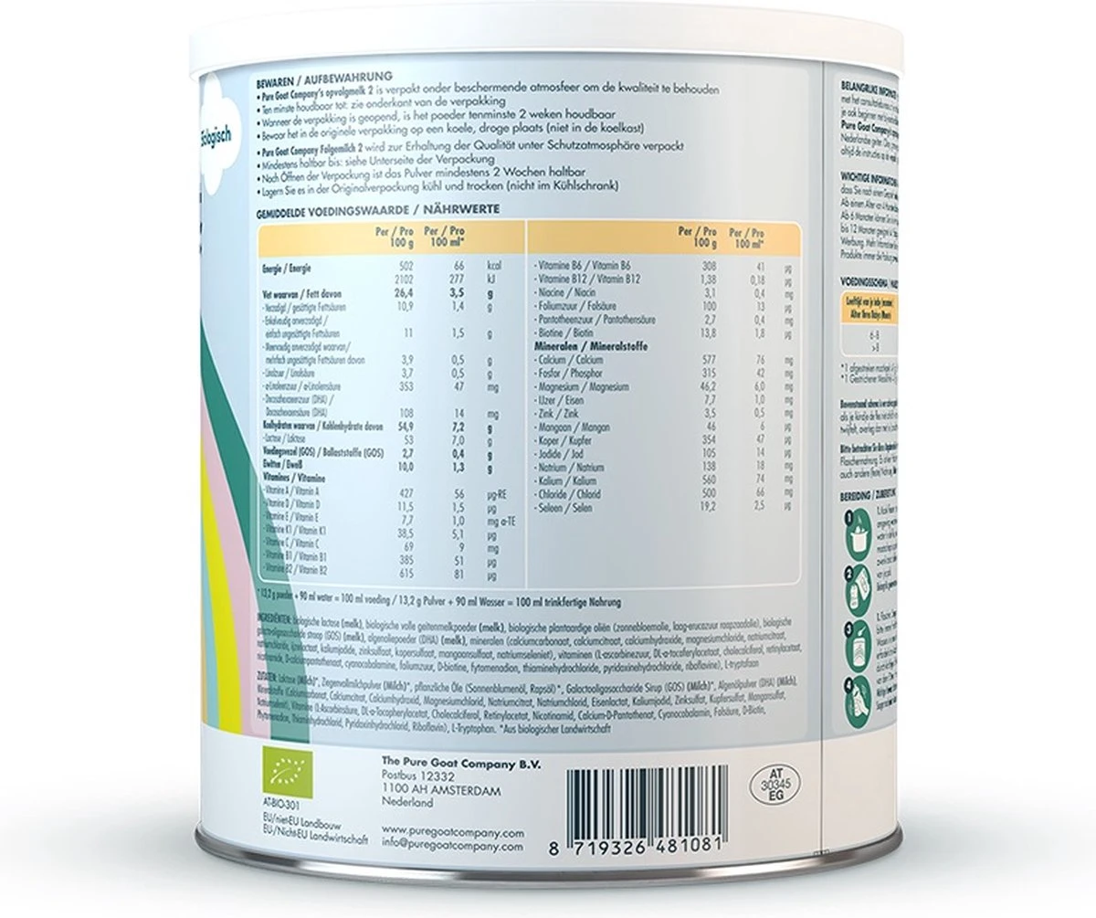 Pure Goat Company - Opvolgmelk 2 - Biologische Flesvoeding Op Basis Van Volle Geitenmelk - 800 Gram 13 Pure Goat Company - Opvolgmelk 2 - Biologische Flesvoeding Op Basis Van Volle Geitenmelk - 800 Gram - Afbeelding 11