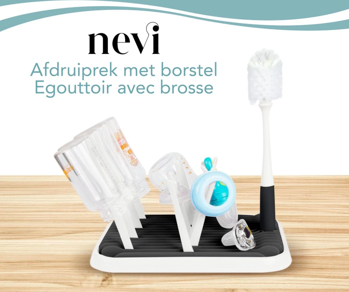Nevi Afdruiprek Met Lekbak - Afdruipmat Voor 10 Flessen - Opvouwbaar Droogrek Babyfles - Inclusief Afwasborstel 14 Nevi Afdruiprek Met Lekbak - Afdruipmat Voor 10 Flessen - Opvouwbaar Droogrek Babyfles - Inclusief Afwasborstel - Afbeelding 12