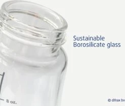 Difrax Glazen Babyfles 250 Ml Natural - Anti-Colic - Blauw - 1 Stuk -Zuigelingenvoeding 1200x1022