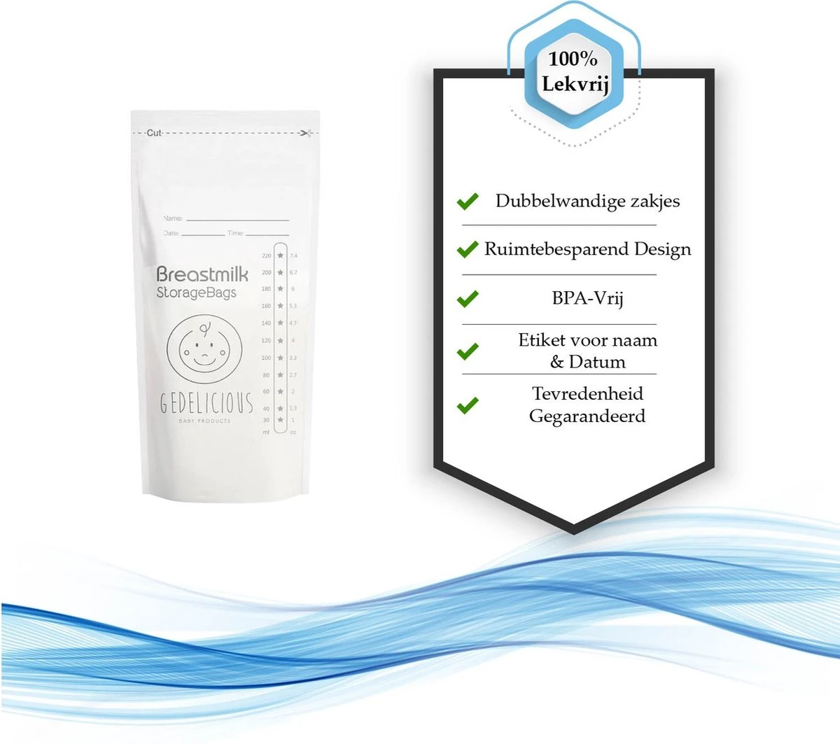 Moedermelk Bewaarzakjes Voor Borstvoeding En Babyvoeding - Gedelicious- 120 Stuks - 220 ML - Anti Lek - BPA Vrij - Gemakkelijk Te Openen - Dubbele Sluiting- Nieuwe Versie (2023) 4 Moedermelk Bewaarzakjes Voor Borstvoeding En Babyvoeding - Gedelicious- 120 Stuks - 220 ML - Anti Lek - BPA Vrij - Gemakkelijk Te Openen - Dubbele Sluiting- Nieuwe Versie (2023) - Afbeelding 2