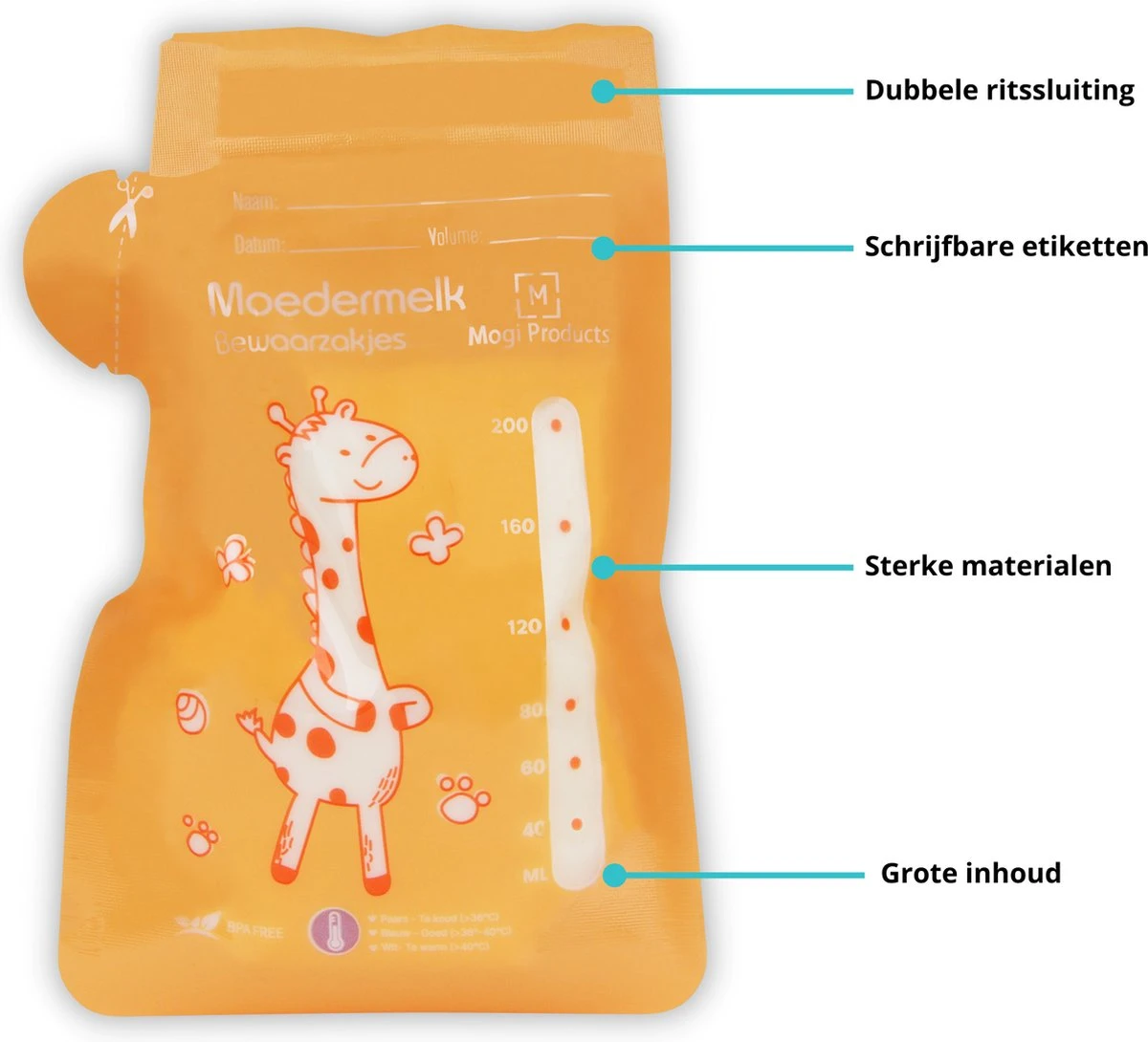 Mogi Products-Moedermelk Bewaarzakjes - 130 Stuks- Met Schenktuit - Borstvoeding Bewaarzakjes - Lekvrij - Koelkast En Vriezer - BPA Vrij - 200 Ml 6 Mogi Products-Moedermelk Bewaarzakjes - 130 Stuks- Met Schenktuit - Borstvoeding Bewaarzakjes - Lekvrij - Koelkast En Vriezer - BPA Vrij - 200 Ml - Afbeelding 4
