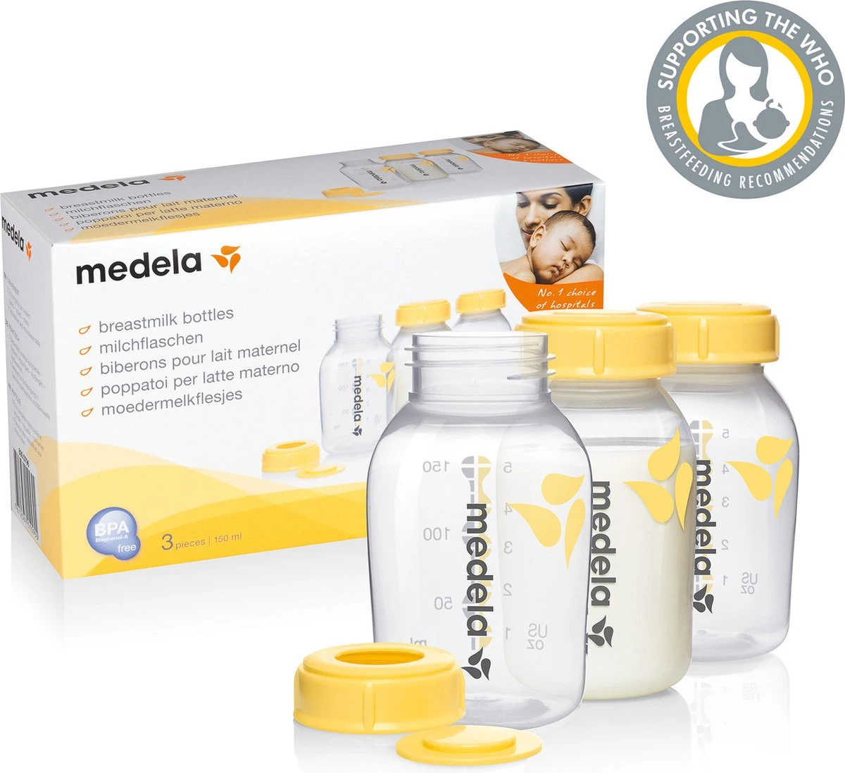 Medela Moedermelkflesje Afkolven Bewaren Invriezen Voeden Medela Fles - 150 Ml - 3 Stuks 4 Medela Moedermelkflesje Afkolven Bewaren Invriezen Voeden Medela Fles - 150 Ml - 3 Stuks - Afbeelding 2