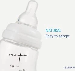 Difrax Glazen Babyfles 250 Ml Natural - Anti-Colic - Blauw - 1 Stuk -Zuigelingenvoeding 1200x1125