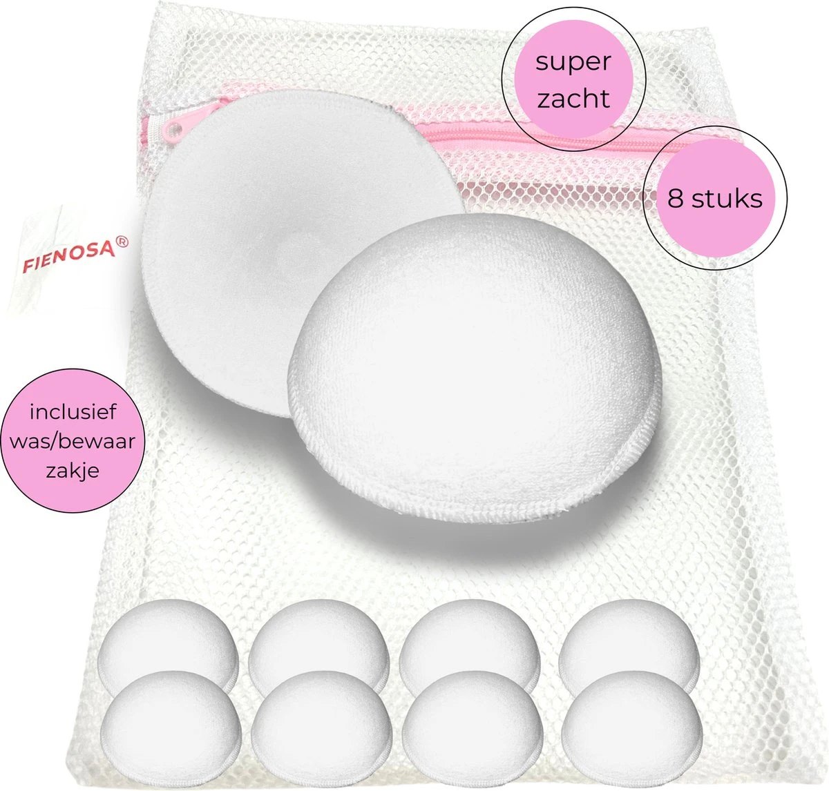 Wasbare Zoogcompressen - 8 Stuks - Inclusief Was En Bewaar Zakje - Heerlijk Zacht - Duurzaam Bamboe - Fienosa 6 Wasbare Zoogcompressen - 8 Stuks - Inclusief Was En Bewaar Zakje - Heerlijk Zacht - Duurzaam Bamboe - Fienosa - Afbeelding 4