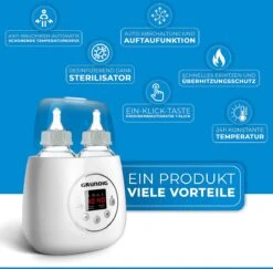 Grundig Flessenwarmer - Dubbele Flesverwarmer - 200W - Ruimte Voor 2 Babyflessen - Verwarmen, Ontdooien En Steriliseren - Incl. Stoomkap - Wit -Zuigelingenvoeding 1200x1182