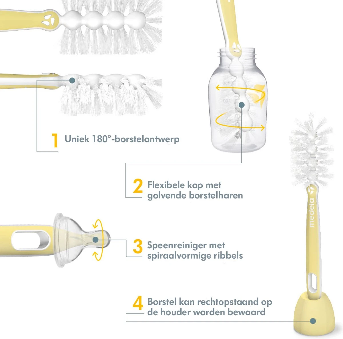 Medela Quick Clean Flessenborstel Met Speenreiniger En Standaard - Flexibele Borstel - Hygiënisch Wegzetten 4 Medela Quick Clean Flessenborstel Met Speenreiniger En Standaard - Flexibele Borstel - Hygiënisch Wegzetten - Afbeelding 2