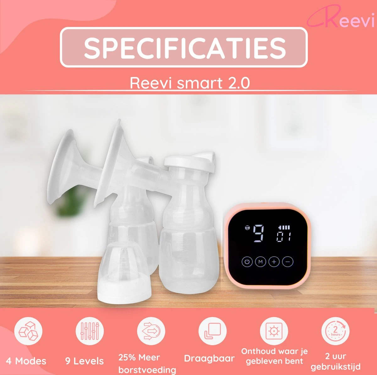 Reevi Care Borstkolf - Dubbele Elektrische Kolf - Oplaadbare Accu - Handsfree & Draagbaar - Inclusief 2x180 Ml Babyfles, Speen & Melkmoederbewaarzakjes 50x 4 Reevi Care Borstkolf - Dubbele Elektrische Kolf - Oplaadbare Accu - Handsfree & Draagbaar - Inclusief 2x180 Ml Babyfles, Speen & Melkmoederbewaarzakjes 50x - Afbeelding 2