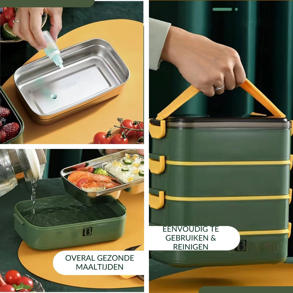 Buxibo - Multifunctionele Stapelbare Lunch Box - Bento Box - Lekvrije Voedsel Container Met Handvat - 4-Laags - Anti - Overflow - Geïsoleerde Maaltijd Box Voor Werk/Kantoor/School - Roestvrijstaal - Groen - 2800ML 9 Buxibo - Multifunctionele Stapelbare Lunch Box - Bento Box - Lekvrije Voedsel Container Met Handvat - 4-Laags - Anti - Overflow - Geïsoleerde Maaltijd Box Voor Werk/Kantoor/School - Roestvrijstaal - Groen - 2800ML - Afbeelding 7