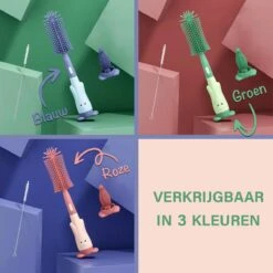 Baby Flessenborstel - Flessenreiniger - Flessenborstel Siliconen - Flesvoedingsaccessoires - BPA Vrij - Groen - 3 In 1 -Zuigelingenvoeding 1200x1200 166