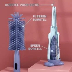 Baby Flessenborstel - Flessenreiniger - Flessenborstel Siliconen - Flesvoedingsaccessoires - BPA Vrij - Groen - 3 In 1 -Zuigelingenvoeding 1200x1200 169