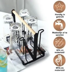 Flessenrek - Droogrek Babyfles - Flessen Rek Baby - Flessendroogrek - Afdruiprek - Afwasrek - Flessenrekje - Lekbak - Égouttoir - Zwart Met Houten Handvat - Vetalo -Zuigelingenvoeding 1200x1200 296