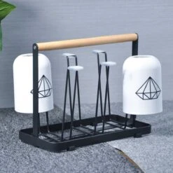 Flessenrek - Droogrek Babyfles - Flessen Rek Baby - Flessendroogrek - Afdruiprek - Afwasrek - Flessenrekje - Lekbak - Égouttoir - Zwart Met Houten Handvat - Vetalo -Zuigelingenvoeding 1200x1200 297