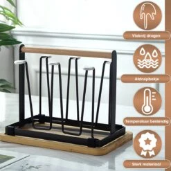 Flessenrek - Droogrek Babyfles - Flessen Rek Baby - Flessendroogrek - Afdruiprek - Afwasrek - Flessenrekje - Lekbak - Égouttoir - Zwart Met Houten Handvat - Vetalo -Zuigelingenvoeding 1200x1200 299