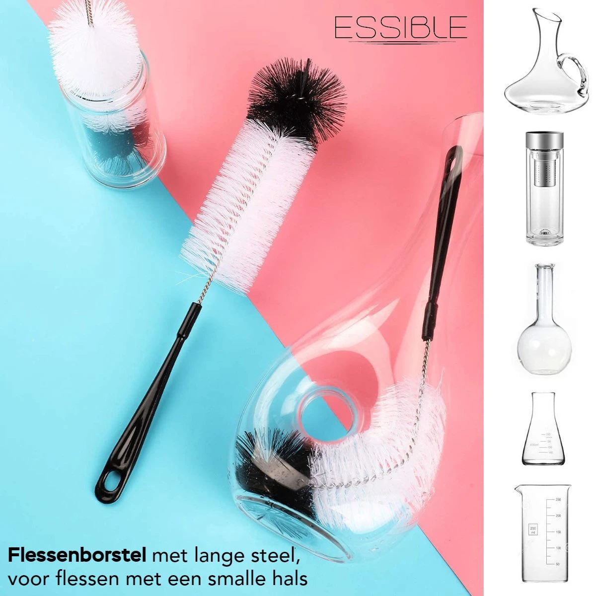 ESSIBLE Flessenborstel - Flessenrager - Schoonmaakborstel - Flessenreiniger - 5 Stuks - Kras- En BPA Vrij - Geschikt Voor Alle Oppervlakken - Zwart 6 ESSIBLE Flessenborstel - Flessenrager - Schoonmaakborstel - Flessenreiniger - 5 Stuks - Kras- En BPA Vrij - Geschikt Voor Alle Oppervlakken - Zwart - Afbeelding 4
