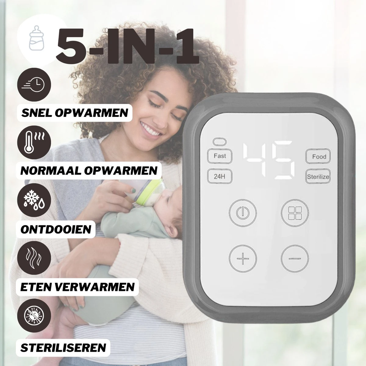 RYER Flessenwarmer 5 In 1 - LCD Scherm - Geschikt Voor Alle Babyflessen 4 RYER Flessenwarmer 5 In 1 - LCD Scherm - Geschikt Voor Alle Babyflessen - Afbeelding 2