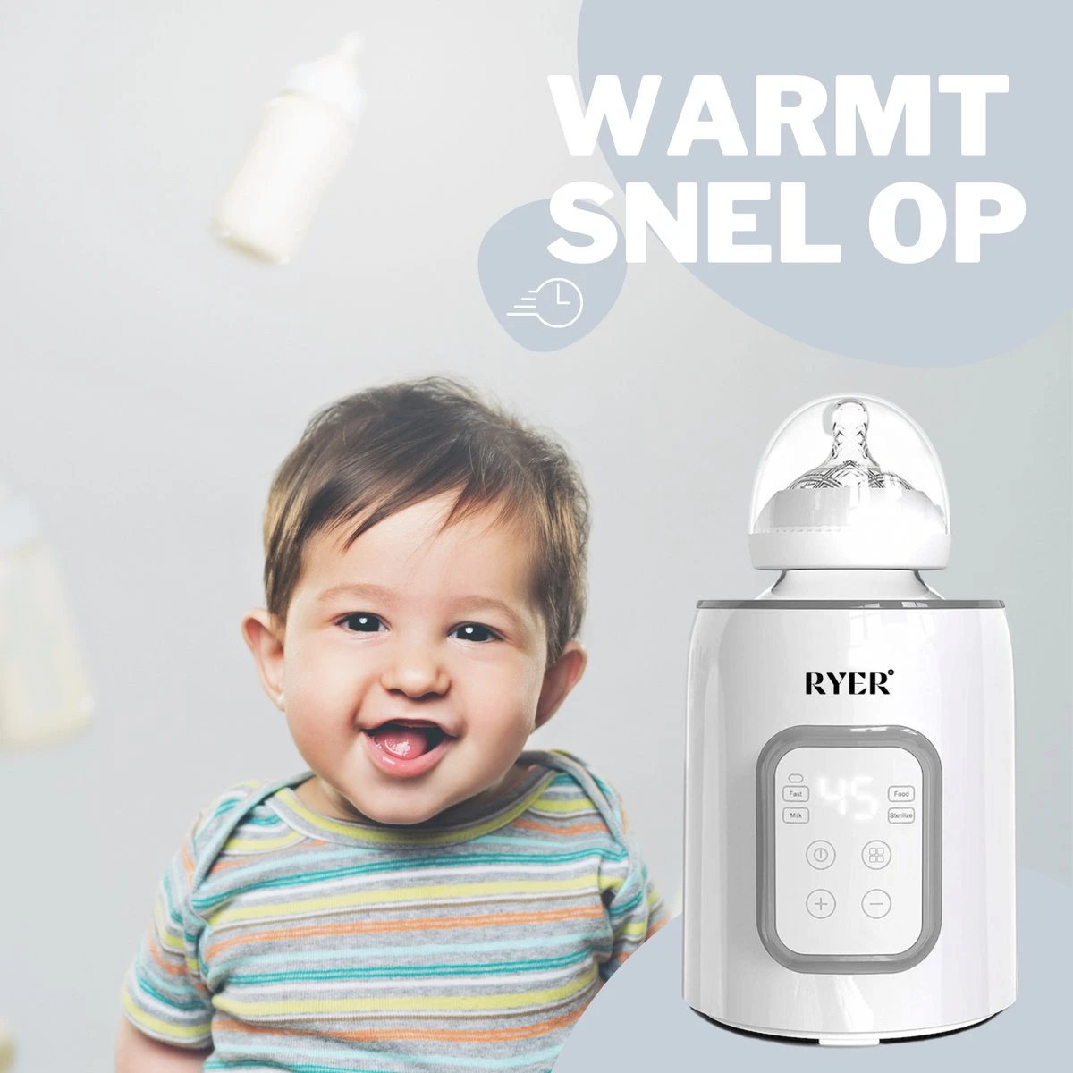 RYER Flessenwarmer 5 In 1 - LCD Scherm - Geschikt Voor Alle Babyflessen 7 RYER Flessenwarmer 5 In 1 - LCD Scherm - Geschikt Voor Alle Babyflessen - Afbeelding 5