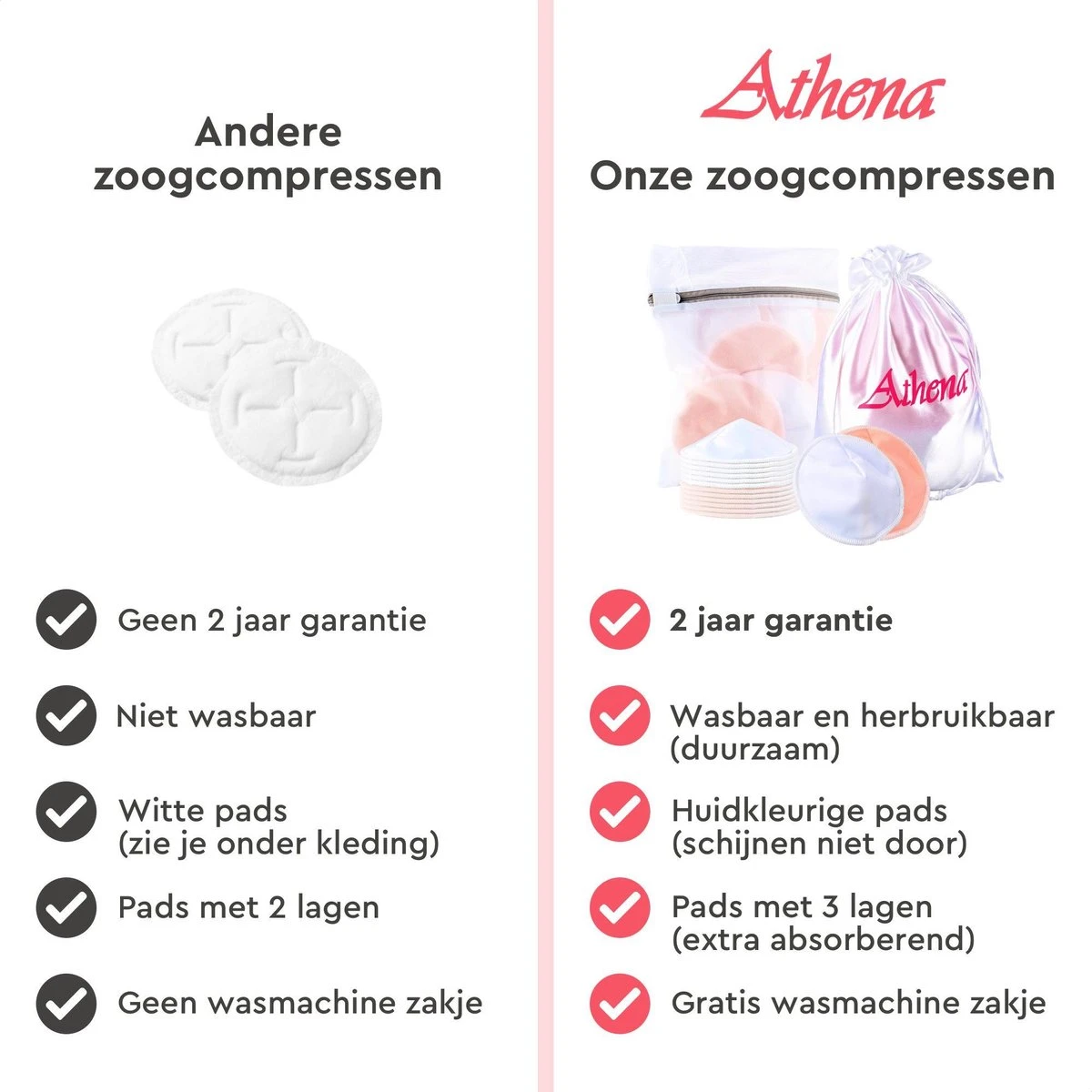 Merkloos Extra Dikke Wasbare Zoogcompressen (12 Stuks - 12cm Doorsnede) Incl Wasmachinezakje - Bamboe Borstcompressen Wasbaar | Athena 4 Merkloos Extra Dikke Wasbare Zoogcompressen (12 Stuks - 12cm Doorsnede) Incl Wasmachinezakje - Bamboe Borstcompressen Wasbaar | Athena - Afbeelding 2