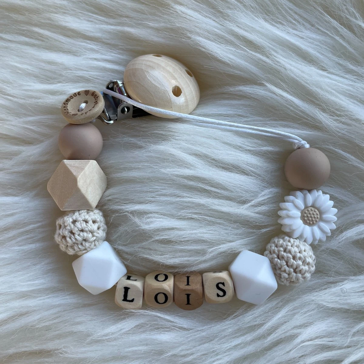 Babybeads- Speenkoord Met Naam - Madelief, Nude - Gepersonaliseerd Kraamcadeau 3 Babybeads- Speenkoord Met Naam - Madelief, Nude - Gepersonaliseerd Kraamcadeau