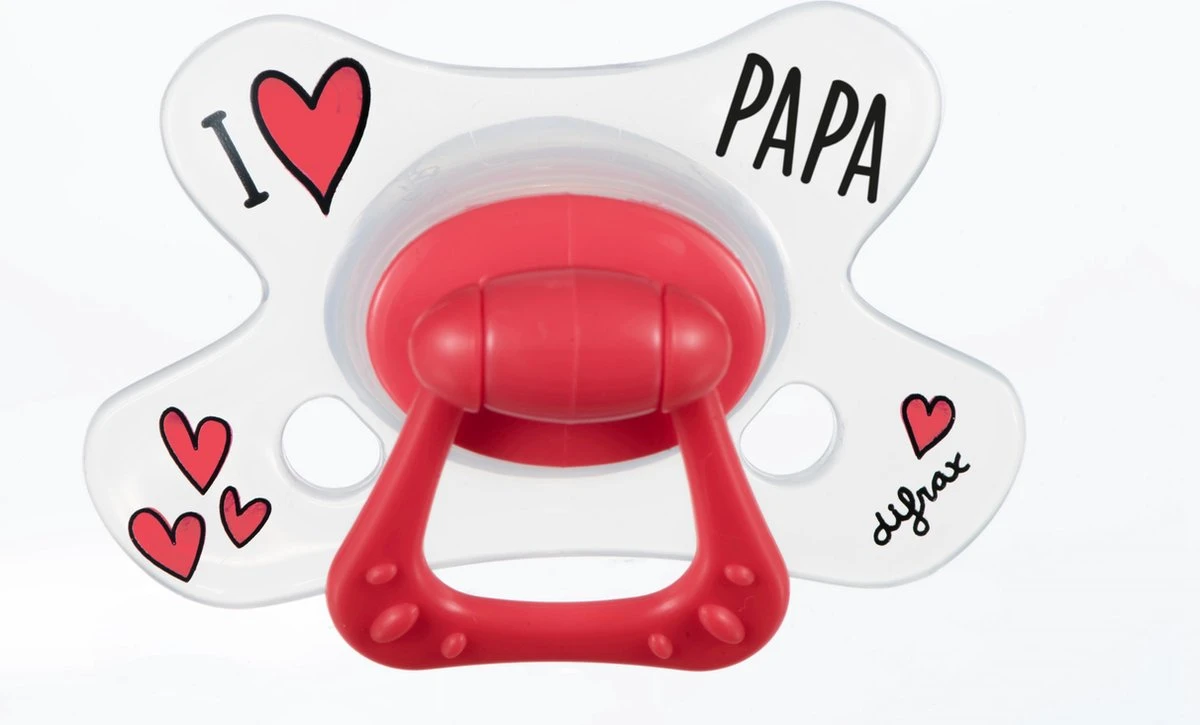 Difrax Fopspeen 6+ Maanden Natural Speen - I Love Papa - Rood/Wit - 1 Stuk 3 Difrax Fopspeen 6+ Maanden Natural Speen - I Love Papa - Rood/Wit - 1 Stuk