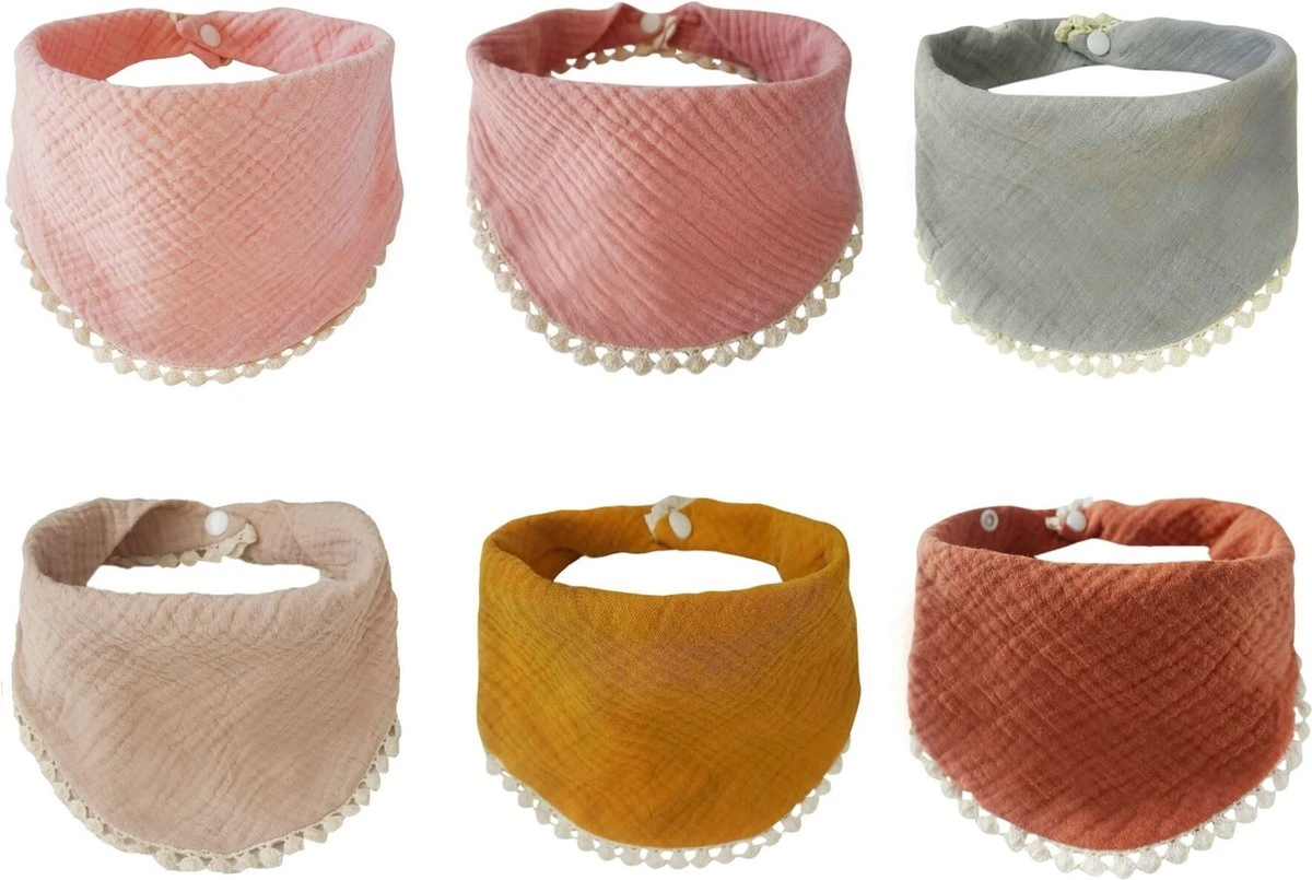 MINIIYOU - 6 Stuks - Hydrofiele Bandana Slabbetjes Meisje Franjes - Roze Geel - Beige 4 MINIIYOU - 6 Stuks - Hydrofiele Bandana Slabbetjes Meisje Franjes - Roze Geel - Beige - Afbeelding 2