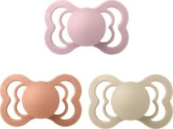 BIBS Supreme Fopspeen | Bundel Set 3 Stuks | T2 | Maat 2 | 6-18 Maanden | Silicone | Vanilla, Peach, Pink Plum