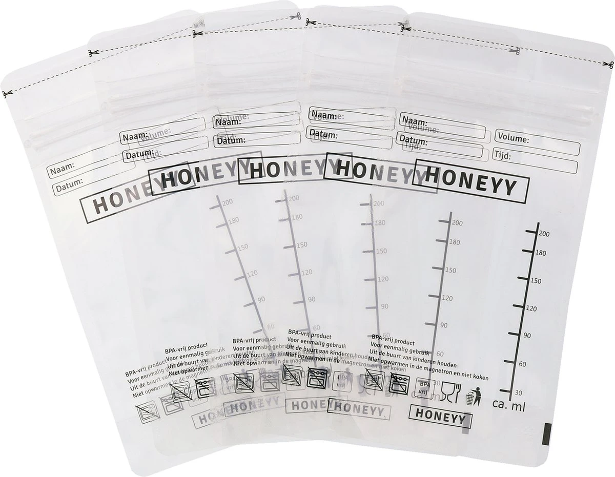 Honeyy - Moedermelk Bewaarzakjes - 150 Stuks - Schenktuit - 220 Ml - Vriezer En Koelkast - Lekvrij - Dubbelwandig - BPA-vrij 4 Honeyy - Moedermelk Bewaarzakjes - 150 Stuks - Schenktuit - 220 Ml - Vriezer En Koelkast - Lekvrij - Dubbelwandig - BPA-vrij - Afbeelding 2