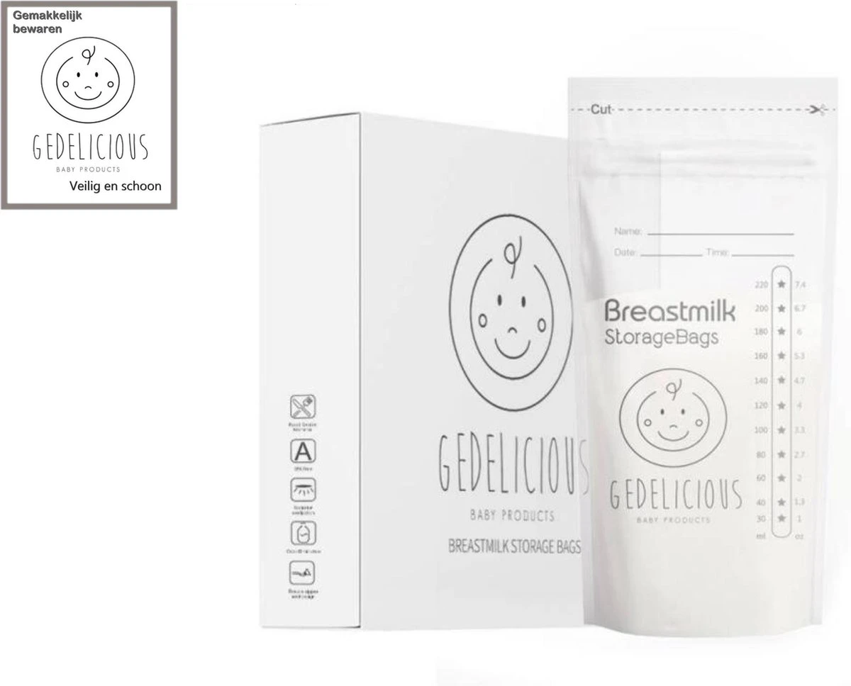 Moedermelk Bewaarzakjes Voor Borstvoeding En Babyvoeding - Gedelicious- 120 Stuks - 220 ML - Anti Lek - BPA Vrij - Gemakkelijk Te Openen - Dubbele Sluiting- Nieuwe Versie (2023) 3 Moedermelk Bewaarzakjes Voor Borstvoeding En Babyvoeding - Gedelicious- 120 Stuks - 220 ML - Anti Lek - BPA Vrij - Gemakkelijk Te Openen - Dubbele Sluiting- Nieuwe Versie (2023)