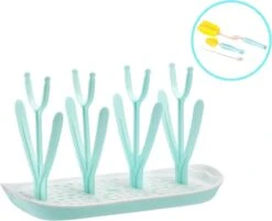 Flessen Droogrek Inclusief Borstelset - Afdruiprek Babyflessen Met Flessenborstels - Flessendroogrek Met Lekbak - Mint