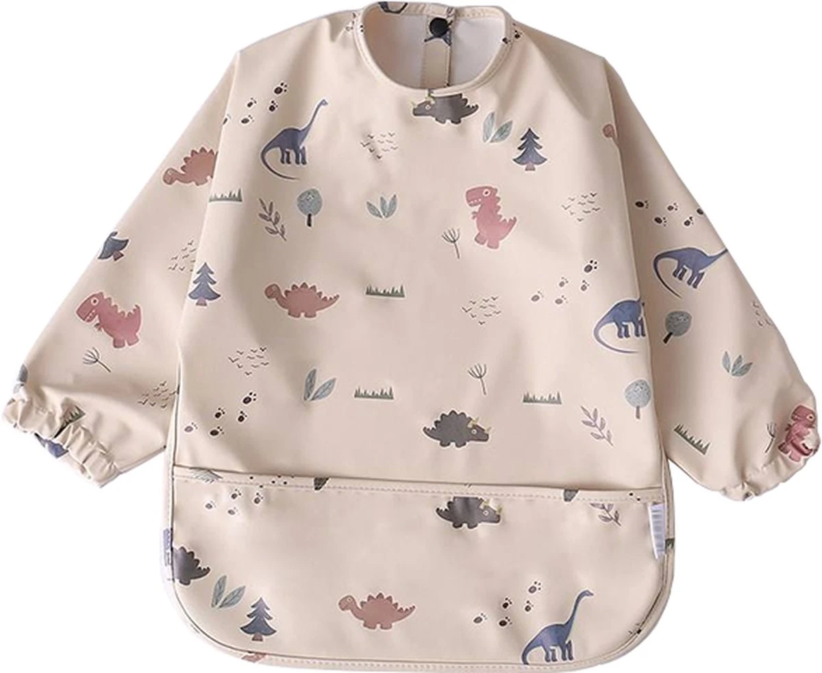 Mon Avenir - Longsleeve Slab - Waterproof - Schort Lange Mouwen - Beige - Dino 3 Mon Avenir - Longsleeve Slab - Waterproof - Schort Lange Mouwen - Beige - Dino