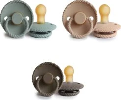 FRIGG Fopspeen Natuurrubber Rope - Kleur Croissant, Sage, Portobello - Maat 1 - Leeftijd 0 Tot 6 Maanden