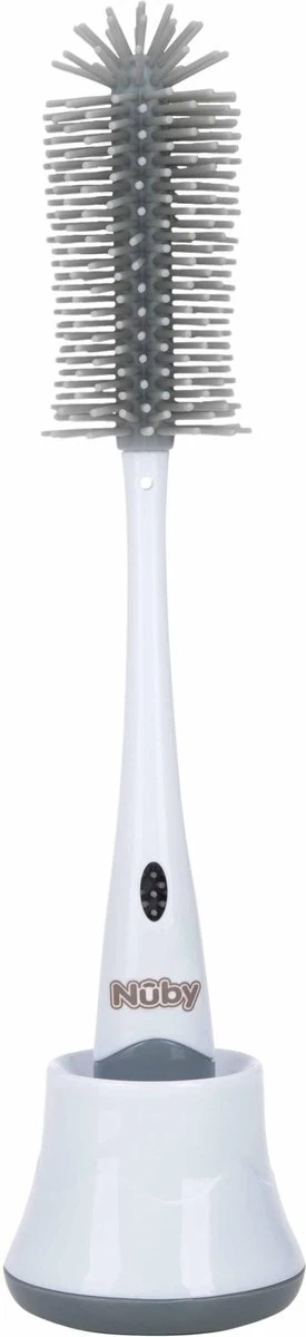 Nuby - Silicone Flessenborstel Met Houder - Grijs 3 Nuby - Silicone Flessenborstel Met Houder - Grijs