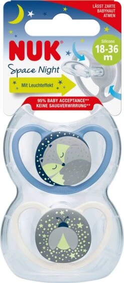 Nuk Space Night- Siliconen Fopspenen, 2st. Set- Gloeit In Het Donker 18-36 Maanden -Zuigelingenvoeding 526x1200