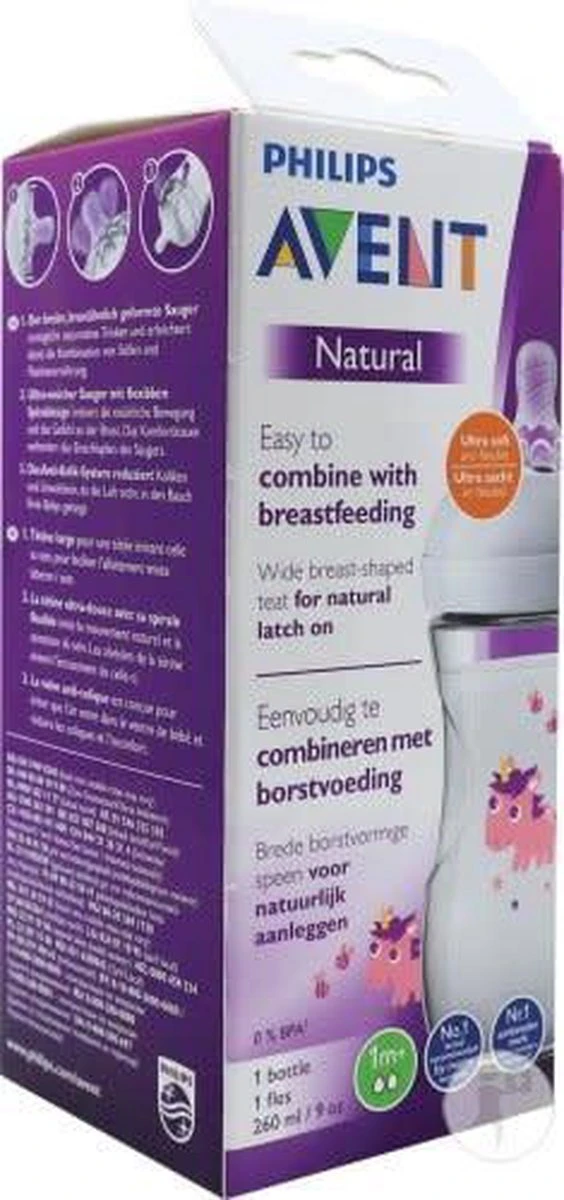Philips Avent Natural Babyfles - SCF070/25 Babyfles (1m+) Voor Langzame Toevoer - 1x. 4 Philips Avent Natural Babyfles - SCF070/25 Babyfles (1m+) Voor Langzame Toevoer - 1x. - Afbeelding 2