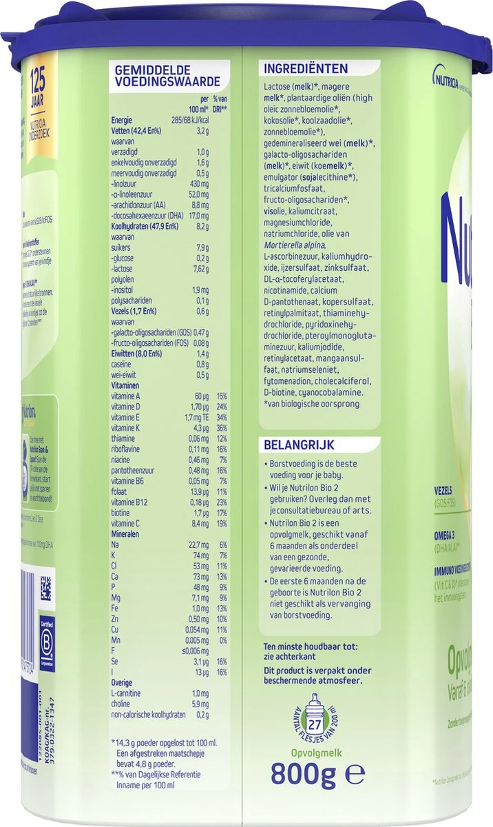 Nutrilon Bio 2 - Opvolgmelk 6-12 Maanden - 800 Gram - IE-ORG-02 6 Nutrilon Bio 2 - Opvolgmelk 6-12 Maanden - 800 Gram - IE-ORG-02 - Afbeelding 4