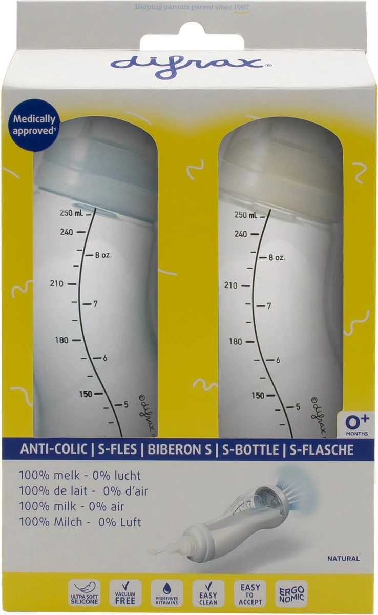 Difrax - S-Fles Duopack - Wit/Blauw - 250ml - 0+ Maanden 5 Difrax - S-Fles Duopack - Wit/Blauw - 250ml - 0+ Maanden - Afbeelding 3