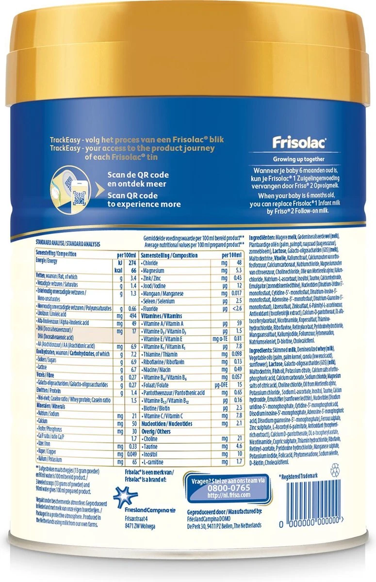 Frisolac 1 - Babyvoeding - 0 Tot 6 Maanden - 800g - Blik 7 Frisolac 1 - Babyvoeding - 0 Tot 6 Maanden - 800g - Blik - Afbeelding 5