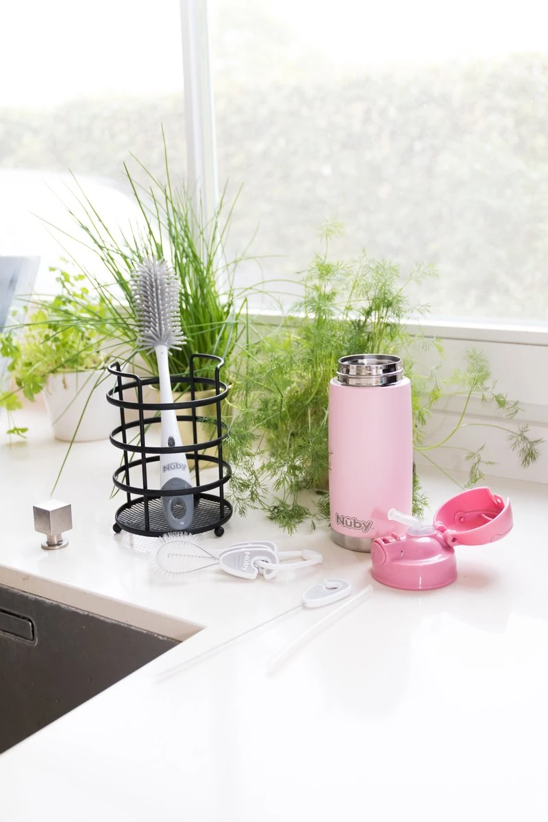 Nuby - Silicone Flessenborstel Met Houder - Grijs 6 Nuby - Silicone Flessenborstel Met Houder - Grijs - Afbeelding 4