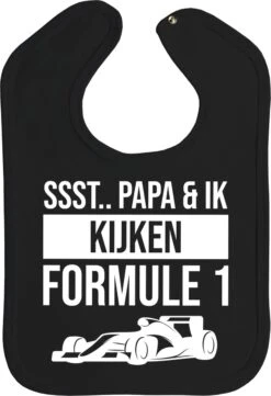 Slab - Ssst.. Papa & Ik Kijken Formule 1 - Slabber - Slabbetjes - Baby - F1 - F1 - Red Bull Racing - Max Verstappen - Drukknoop - Stuks 1 - Zwart