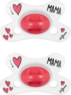 Difrax Fopspeen 0-6 Maanden Natural Speen - I Love Mama - Rood/Wit - 2 Stuks