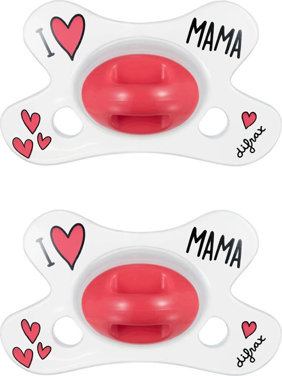 Difrax Fopspeen 0-6 Maanden Natural Speen - I Love Mama - Rood/Wit - 2 Stuks 3 Difrax Fopspeen 0-6 Maanden Natural Speen - I Love Mama - Rood/Wit - 2 Stuks