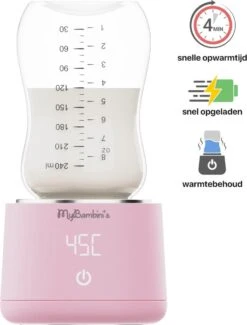 MyBambini's Bottle Warmer Pro™ - Draagbare Baby Flessenwarmer Voor Onderweg - Roze - Geschikt Voor AVENT Philips, Chicco & Dodie