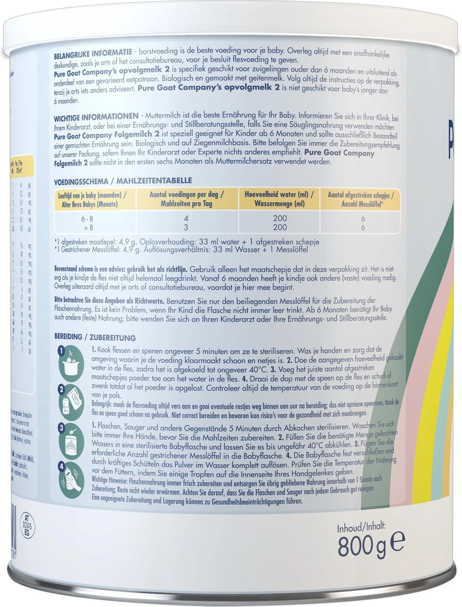 Pure Goat Company - Opvolgmelk 2 - Biologische Flesvoeding Op Basis Van Volle Geitenmelk - 800 Gram 4 Pure Goat Company - Opvolgmelk 2 - Biologische Flesvoeding Op Basis Van Volle Geitenmelk - 800 Gram - Afbeelding 2